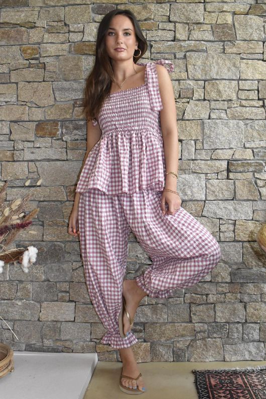 Nonni Gingham Bandeau Cami Indian Pink